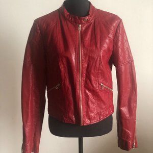Red Faux Leather Motojacket